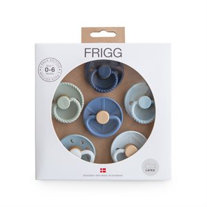 FRIGG 6-Pack Pacifiers - Round Latex - Endless Sea - Size 1